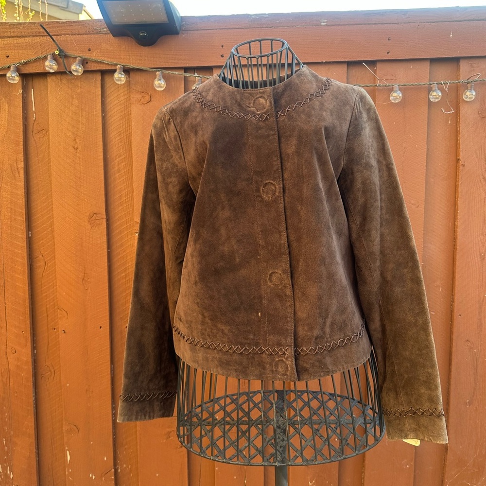 Liz Claiborne Dark Brown Suede Button-Front Jacket